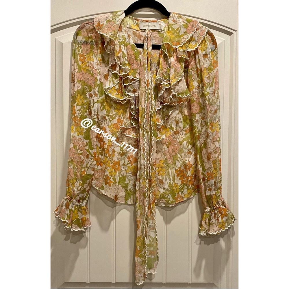 Zimmermann Pink Meadow Ruffle Scalloped Blouse 0 - Picture 7 of 10